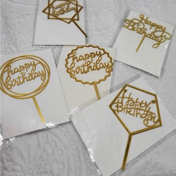 5 pieces per package Gold Birthday topper, mirror effect. - Picture 5 of 5